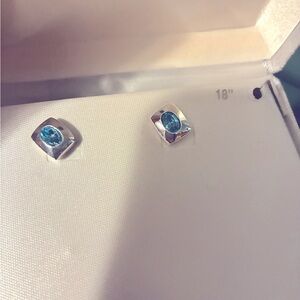 Elegant Silver and Blue Stud Earrings